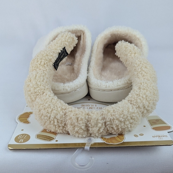 Slippers & Headband Coffee Croissant Sherpa Embroidery Sequins Ivory M (7/8) NWT - Picture 9 of 16